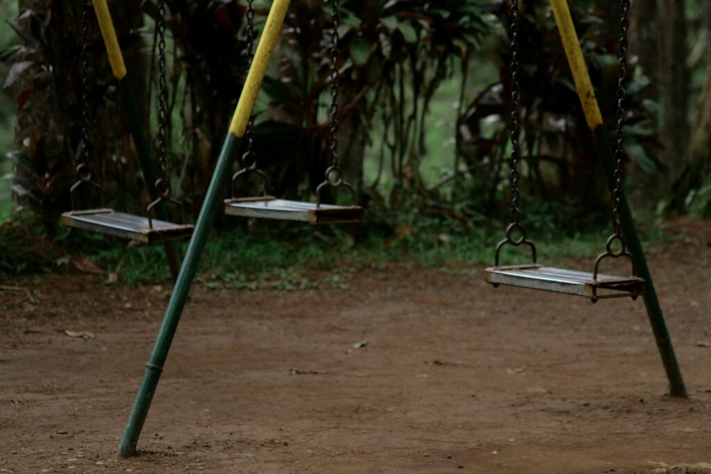 Empty Swings on empty playground